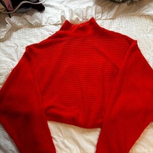 Anthropologie Red Cowl Neck Sweater with Ribbed Texture